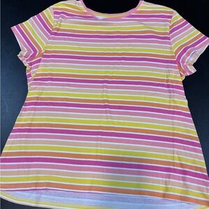 Croft & Barrow Women's Pink and Yellow Striped Tee